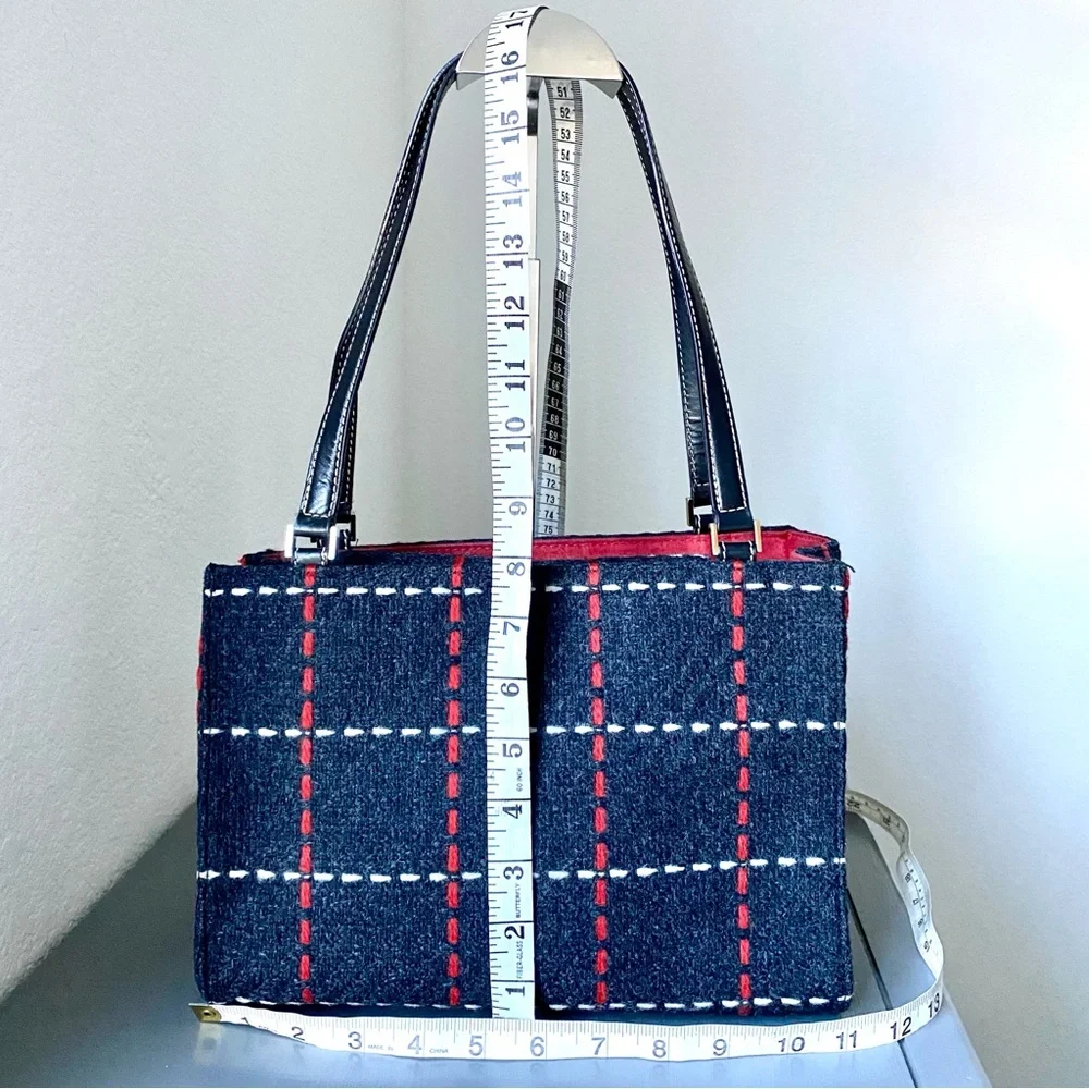 Kate Spade Black Plaid Tote with Red Bow Charm